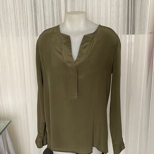 Banana Republic 100% Silk V-Neckline Olive Green Women's Top Size M